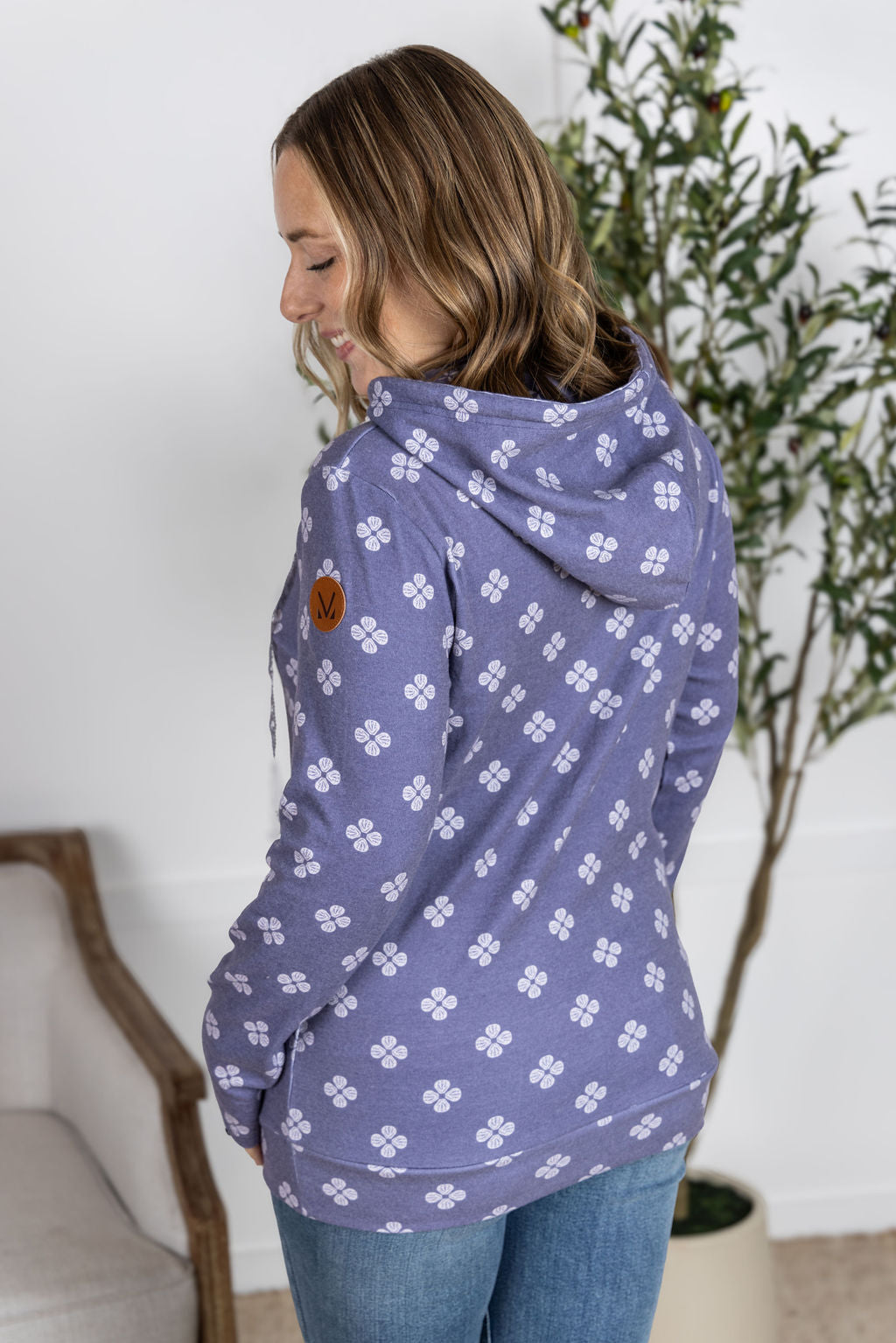 Hailey Pullover Hoodie - Slate Purple Floral